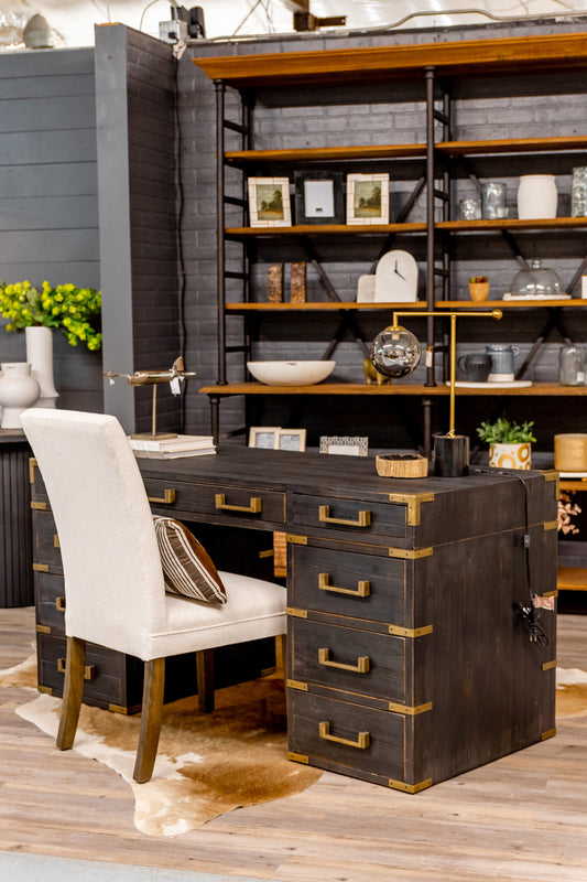 Black Pine Desk W/ Gold Hardware