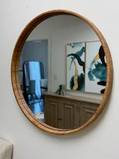 Rattan Wrapped Wood Framed Wall Mirror