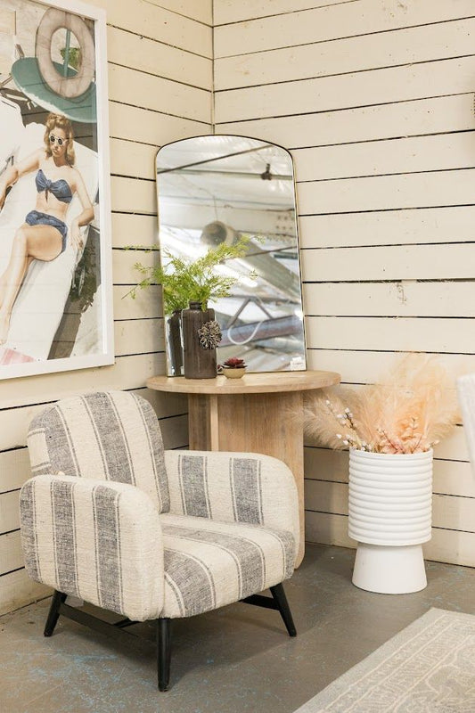 SFD- Upholstered Striped Arm Chair w/ Mango Wood