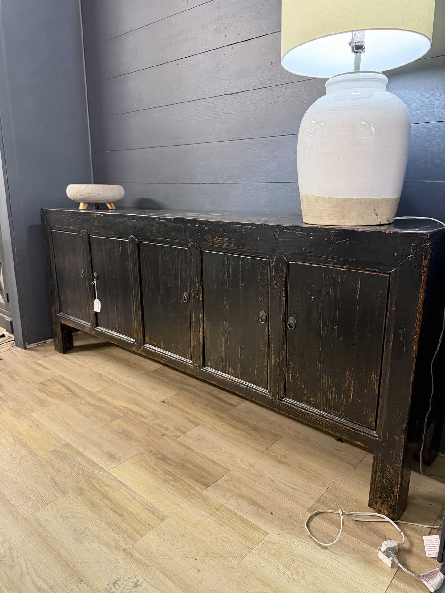 Black Distressed Sideboard- 6 Door "One of a Kind"