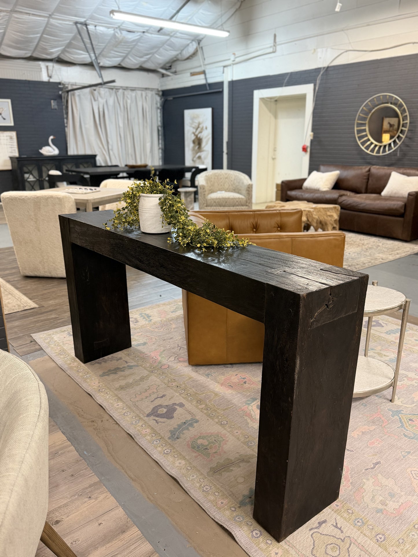 Black/Dark Brown Dove-tail joint Console Table- 71x14x35