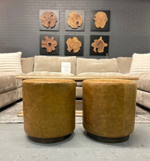 Tan Leather Pouf