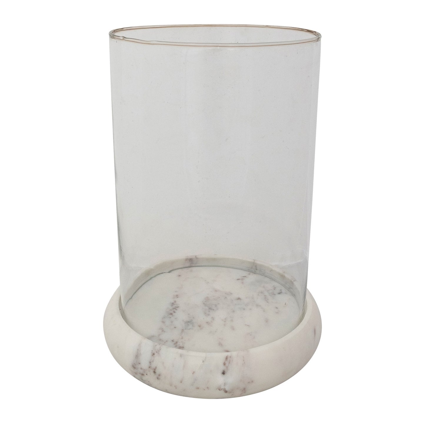 9" Round x 12-1/2"H Glass Hurricane with Marble Base, White
