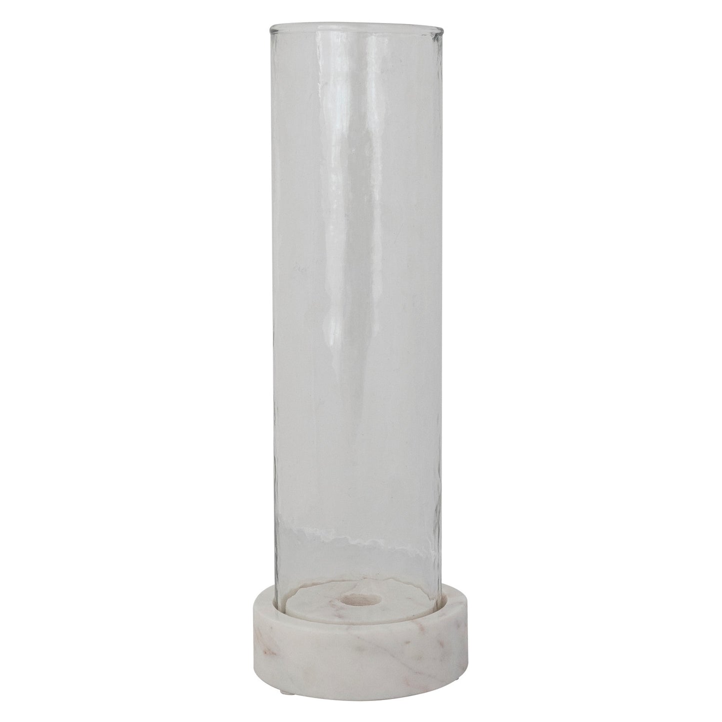 Glass Hurricane with Marble Base Taper Holder, White