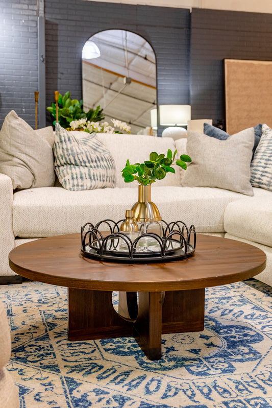 Dark Brown Pine Round Coffee Table