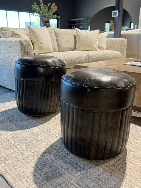 Leather Pouf Antique Brown