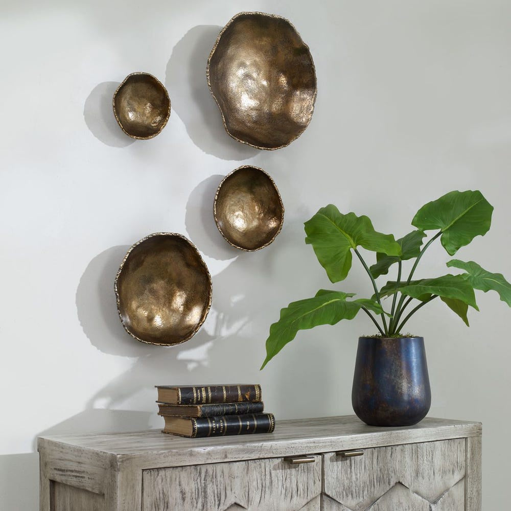 Lucky Coins Metal Wall Decor, Brass, Set of 4