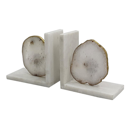 MBW - SET OF 2 WHITE AGATE MARBLE BOOK ENDS