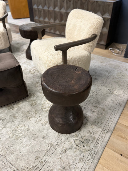 Dark Wood Hourglass Stool- 16x16x20