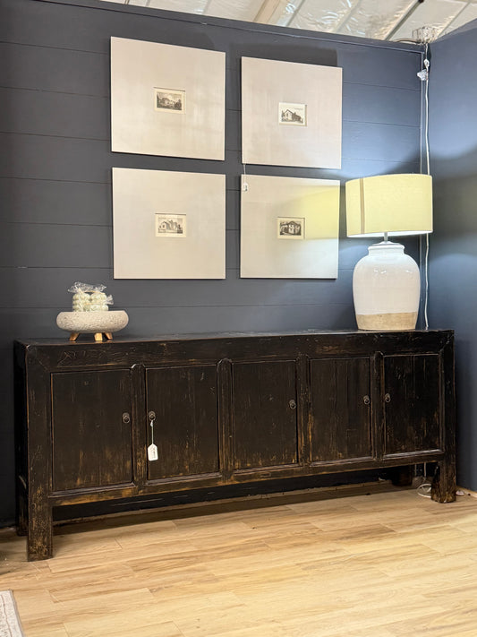 Black Distressed Sideboard- 6 Door "One of a Kind"