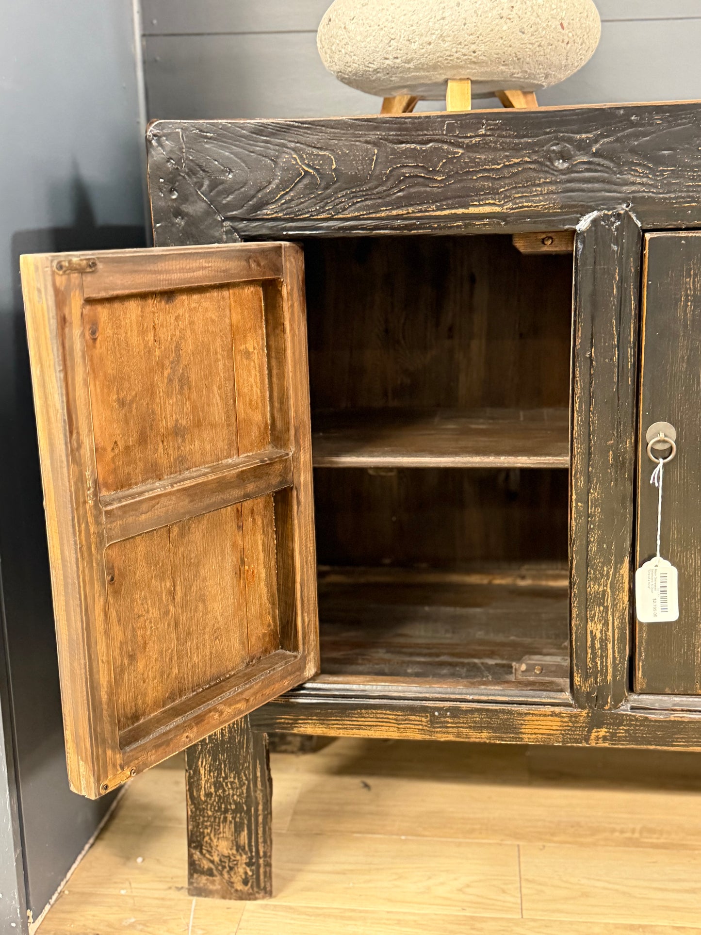 Black Distressed Sideboard- 6 Door "One of a Kind"