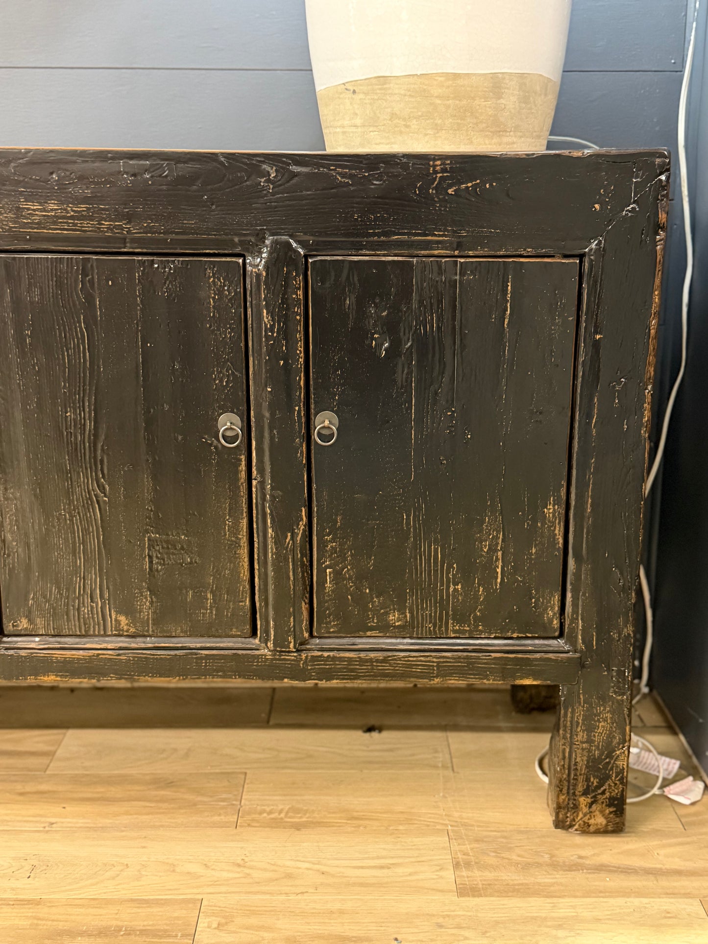Black Distressed Sideboard- 6 Door "One of a Kind"