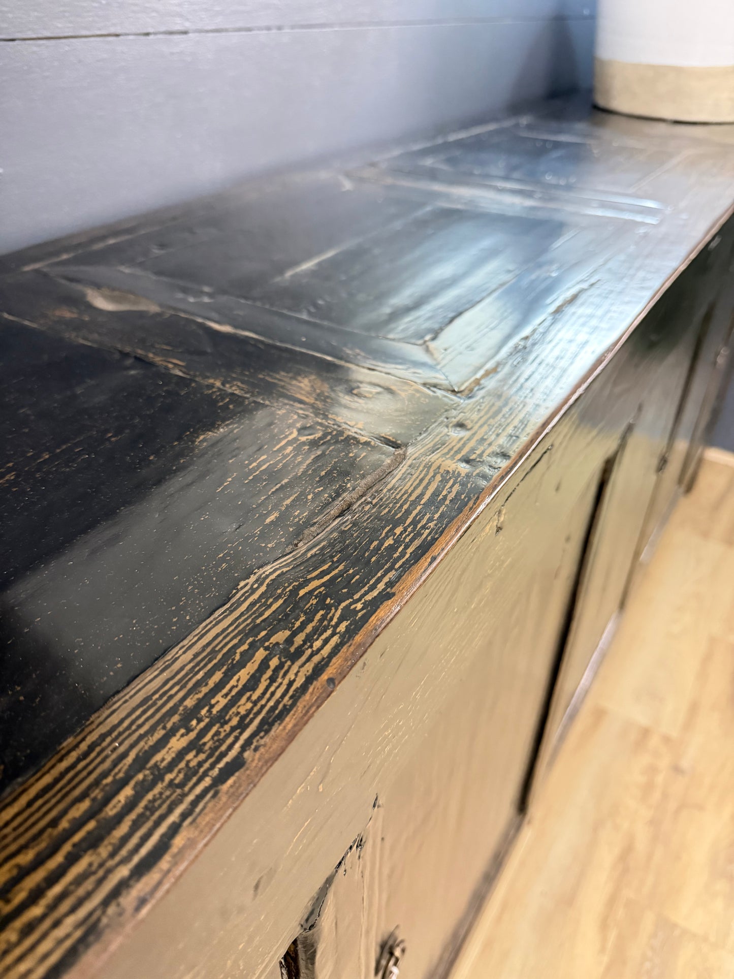 Black Distressed Sideboard- 6 Door "One of a Kind"