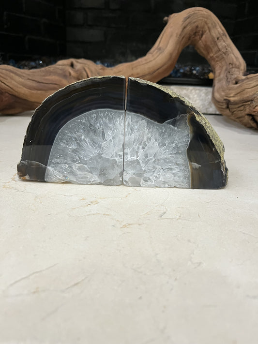 MBW - AGATE GEODE BOOKENDS BLACK