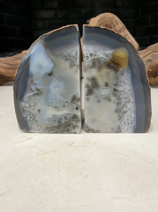 MBW - AGATE GEODE BOOKENDS GRAY/BLUE