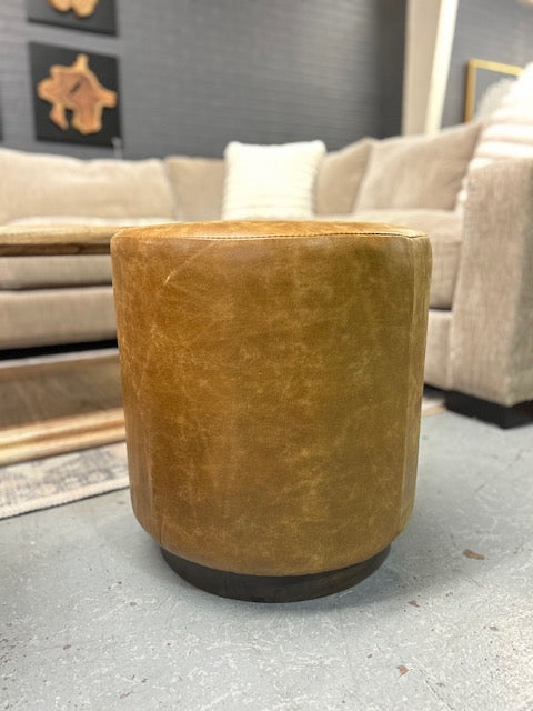 Tan Leather Pouf