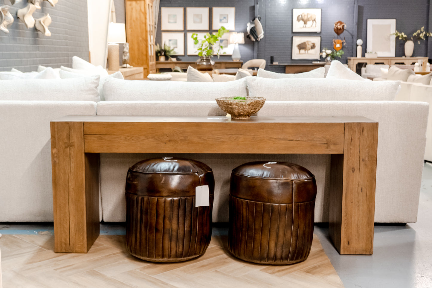 Leather Pouf Antique Brown