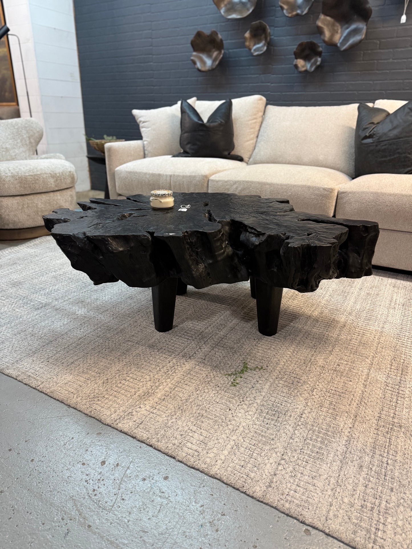 51" Black Teak Coffee Table