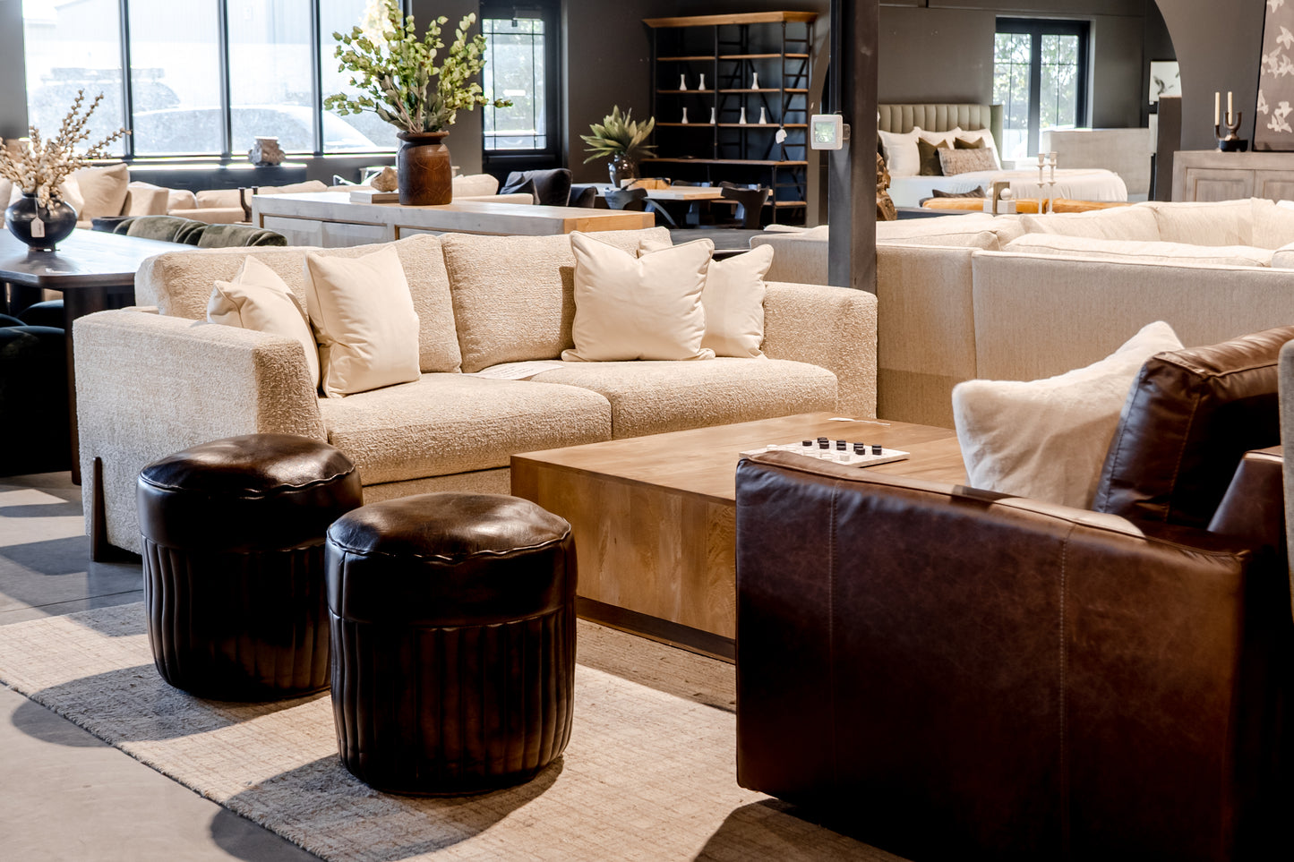 Leather Pouf Antique Brown