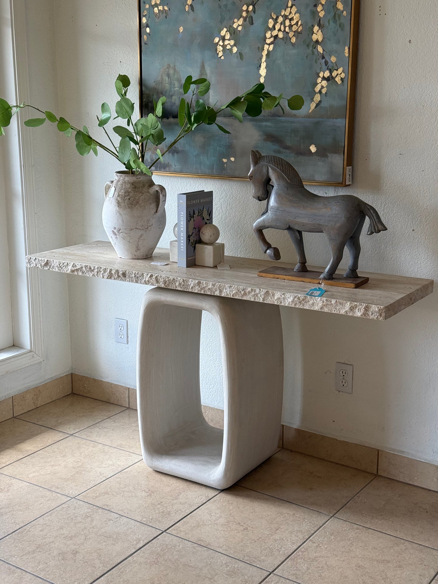 Travertine Stone Console Table- 61x15x31