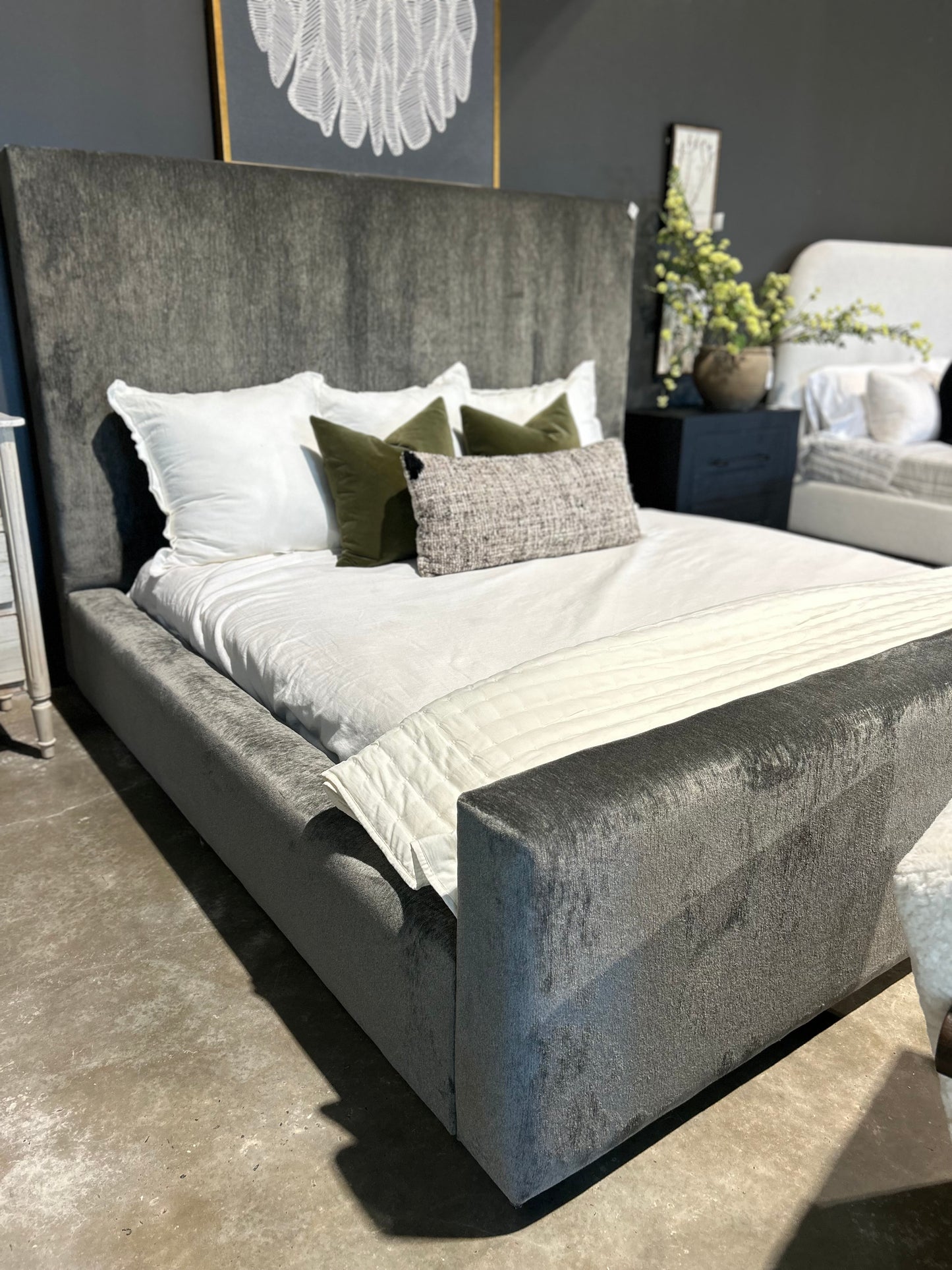 Tall Grey King Bed