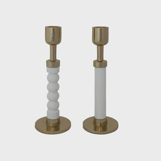 Enameled Cast Aluminum Taper Holder, Gold Finish & White