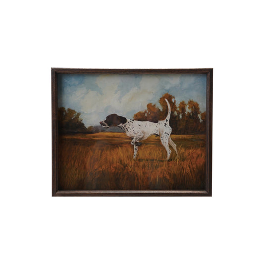 Wood Framed Glass Wall Décor with Pointer Dog Image