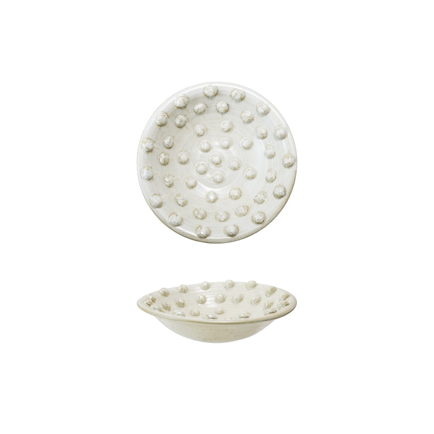 Decorative Handmade Terra-cotta Low Bowl w/ Raised Dots, Reactive Glaze