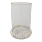 9" Round x 12-1/2"H Glass Hurricane with Marble Base, White