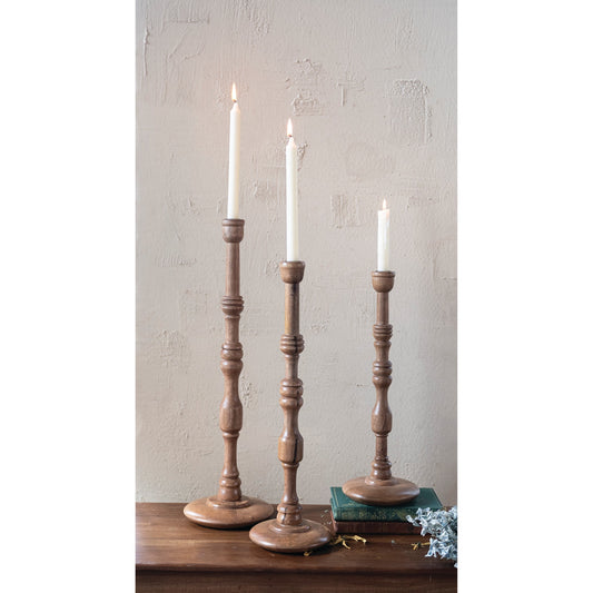 Turned Mango Wood Taper Holder, Natural