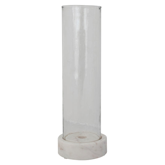 Glass Hurricane with Marble Base Taper Holder, White