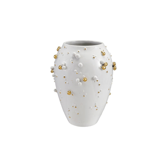 Stoneware Vase with 3D Gold Electroplated Balls, White