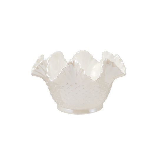 Stoneware Vintage Reproduction Ruffled Hobnail Bowl, White