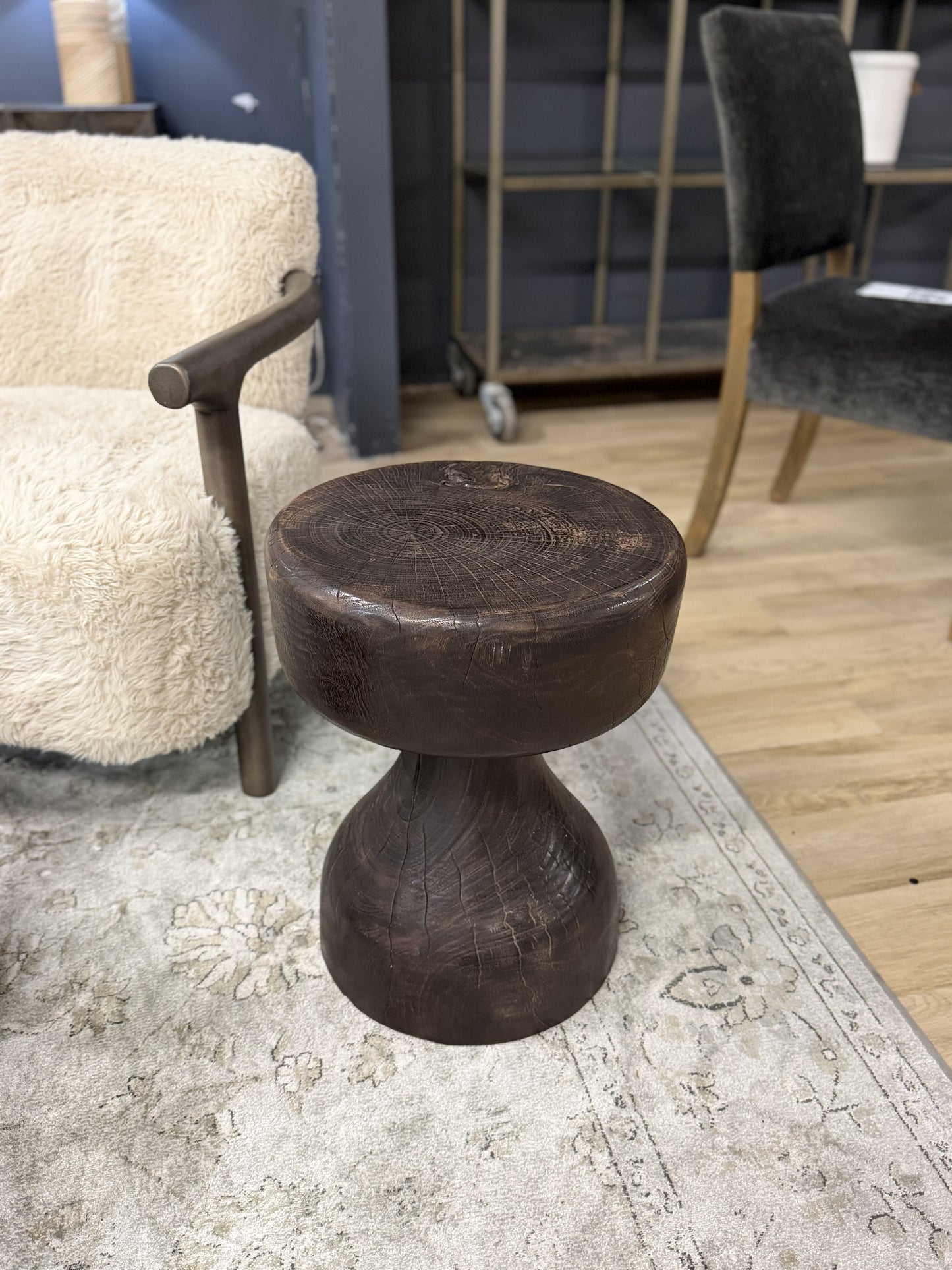 Dark Wood Hourglass Stool- 16x16x20